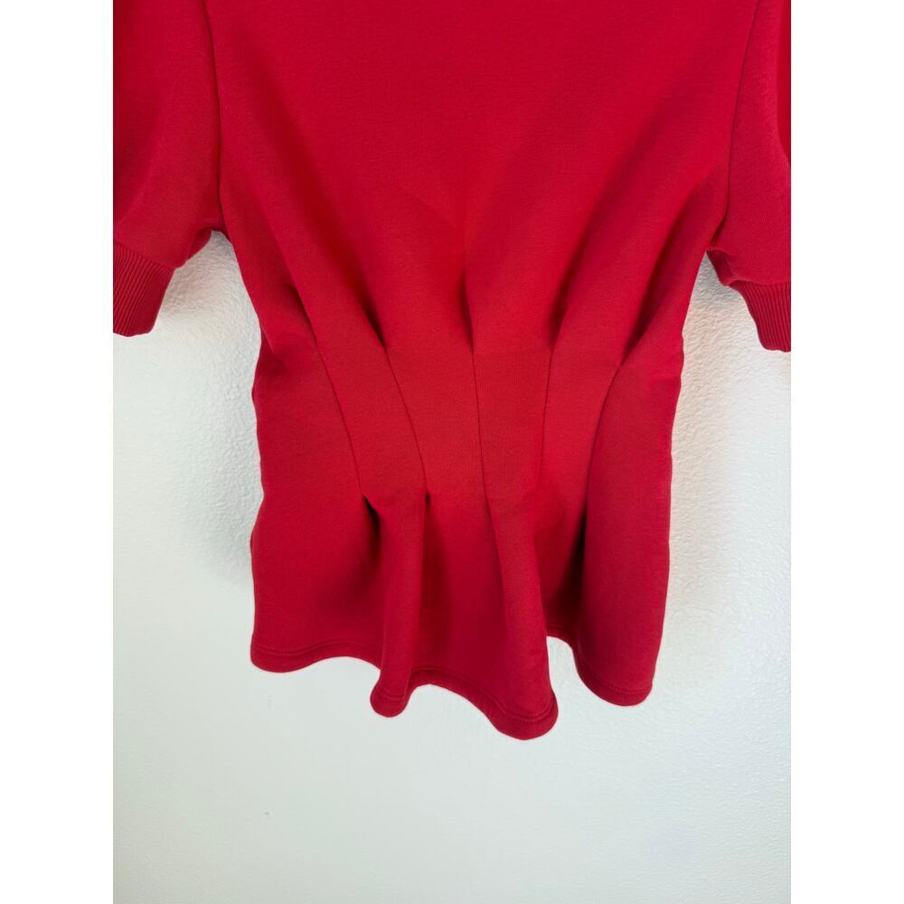 Anthropologie Maeve Puff Sleeve Pleated Waist Peplum Top Red Size XS - Picture 5 of 8